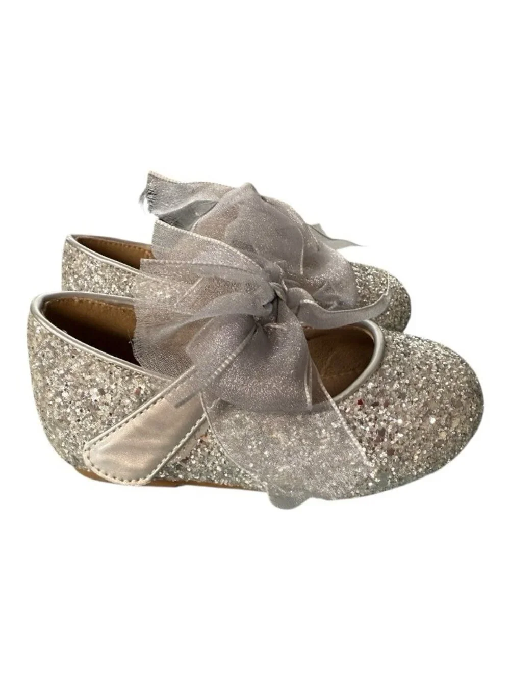 Kiderence Toddler Little Girl Glitter Ballet Flat~Sz 6M~Silver Bow Sparkle P7 15